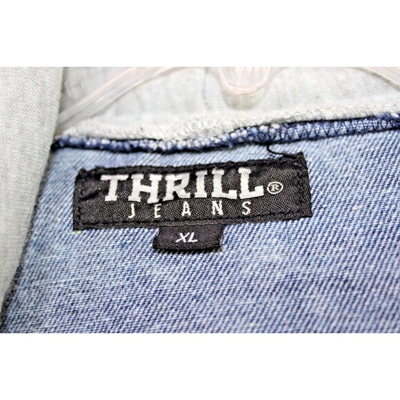 Thrill Jeans Denim Long Jacket Coat Hooded Distressed Sz XL Cotton Womens Y2K - Picture 3 of 8